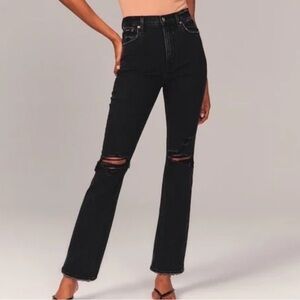 Abercrombie Ultra High Rise Ankle Straight Jeans Destroyed Black 10